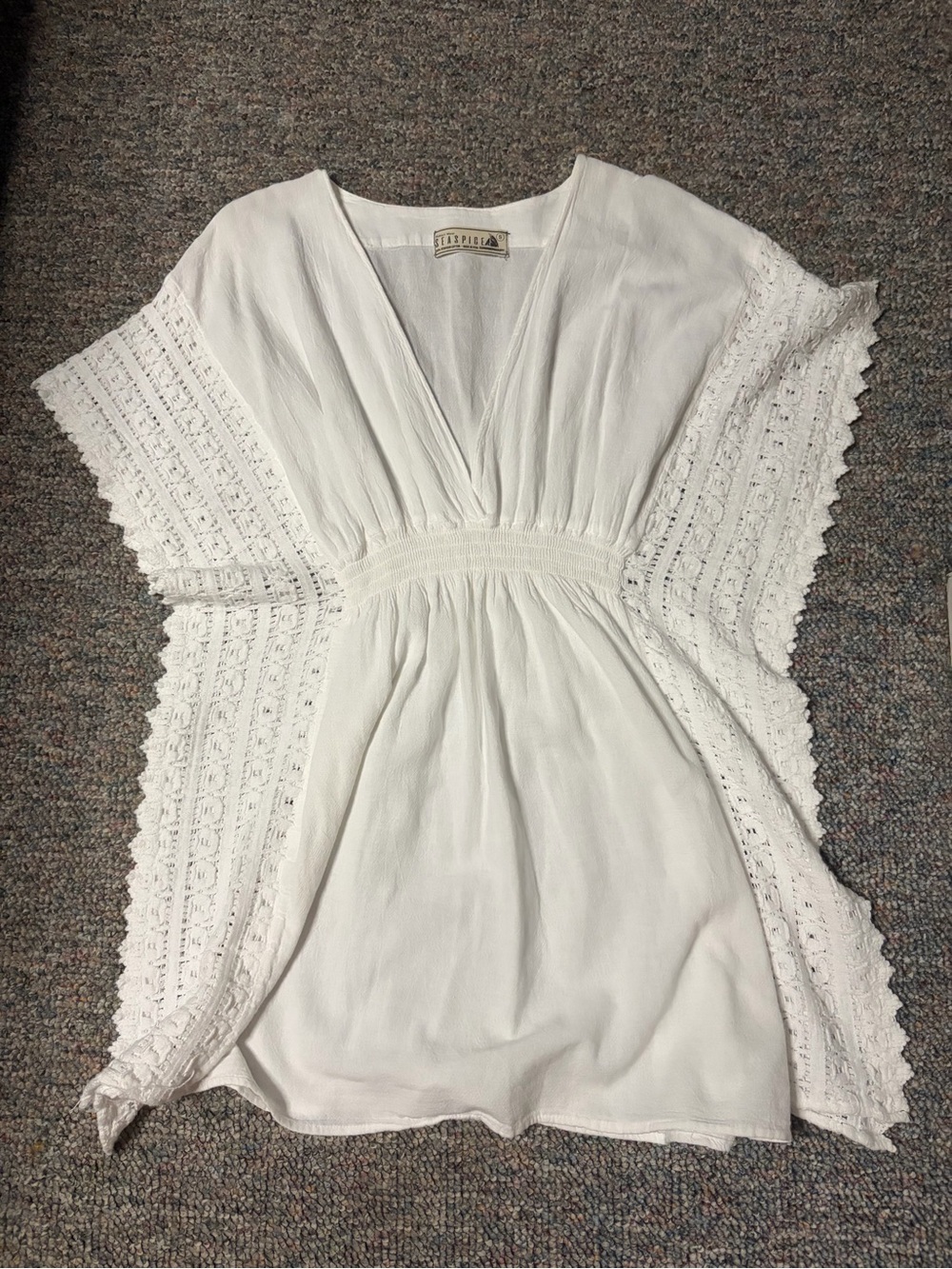Beach pool cover-up mini dress Crochet Trim V-Neck Tunic 100% cotton